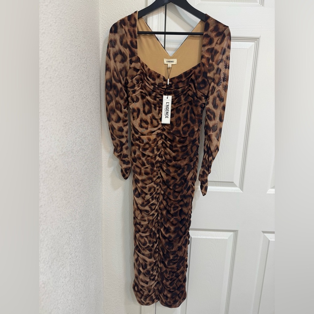L'AGENCE Leopard Long Sleeve Dress